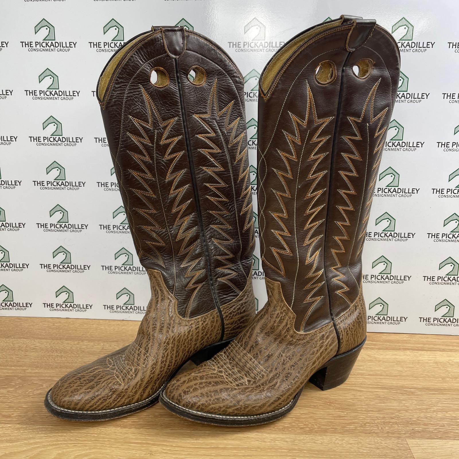 Vintage Brown Textured Leather Western Cowboy Boots Mens 8.5 D Pointed Toe